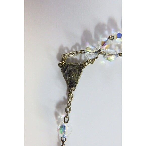 Antique 800 Silver Catholic Holy Rosary Givre Glass Crystal Rosary Beads 14 1/2" - Picture 10 of 11